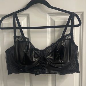 Torrid faux leather and lace bralette with matching high rise panties